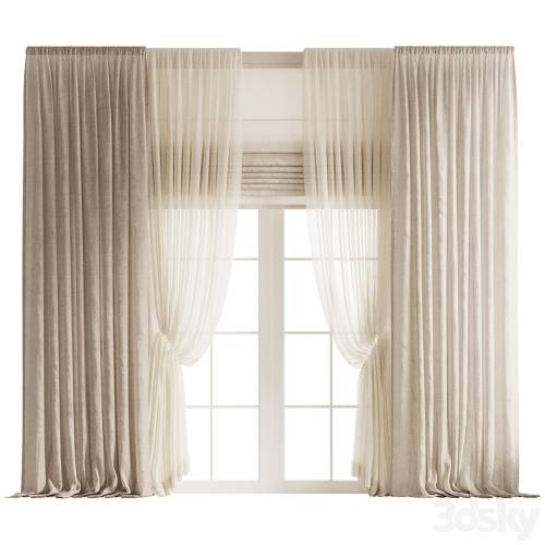 '3dsky Pro - Draped Linen Curtains with Gathered Tulle and Roman Shade' '3dsky Pro - Draped Linen Curtains with Gathered Tulle and Roman Shade'