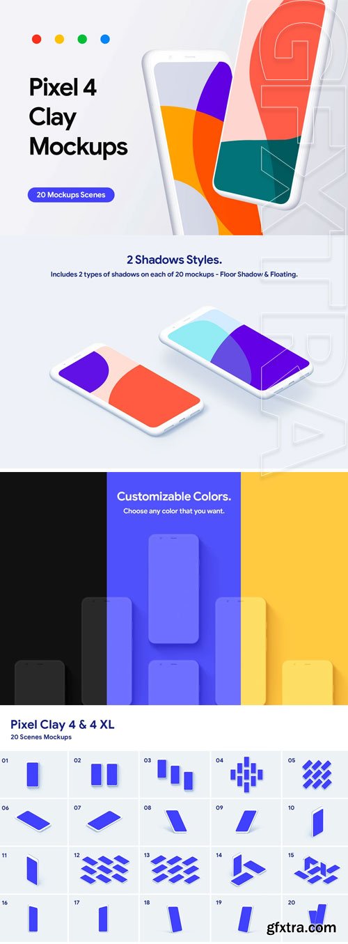 Asylab - Google Pixel 4 - 20 Mockups Clay Scenes