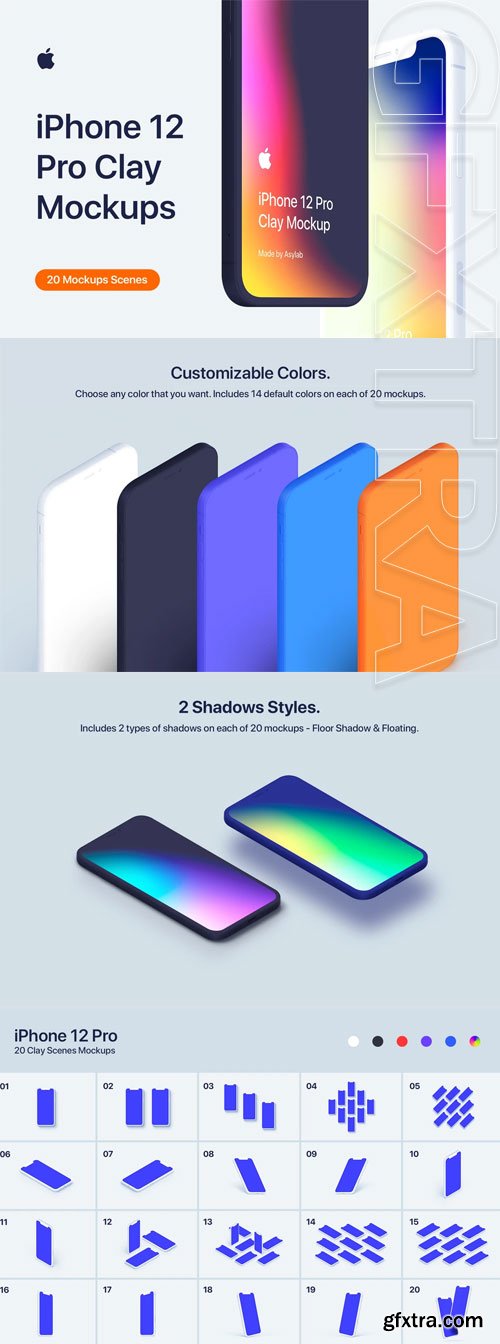 Asylab - iPhone 12 Pro - 20 Clay Mockups Scenes Asylab - iPhone 12 Pro - 20 Clay Mockups Scenes