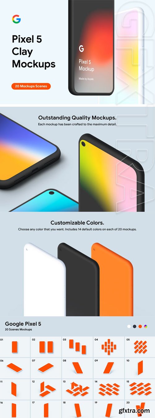 Asylab - Google Pixel 5 - 20 Clay Mockups Scenes Asylab - Google Pixel 5 - 20 Clay Mockups Scenes