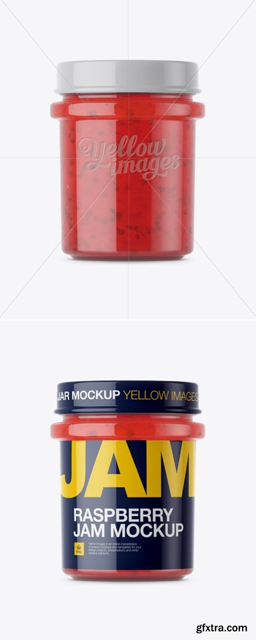 YellowImages - Glass Jar With Raspberry Jam Mockup - Eye-Level Shot 14411
