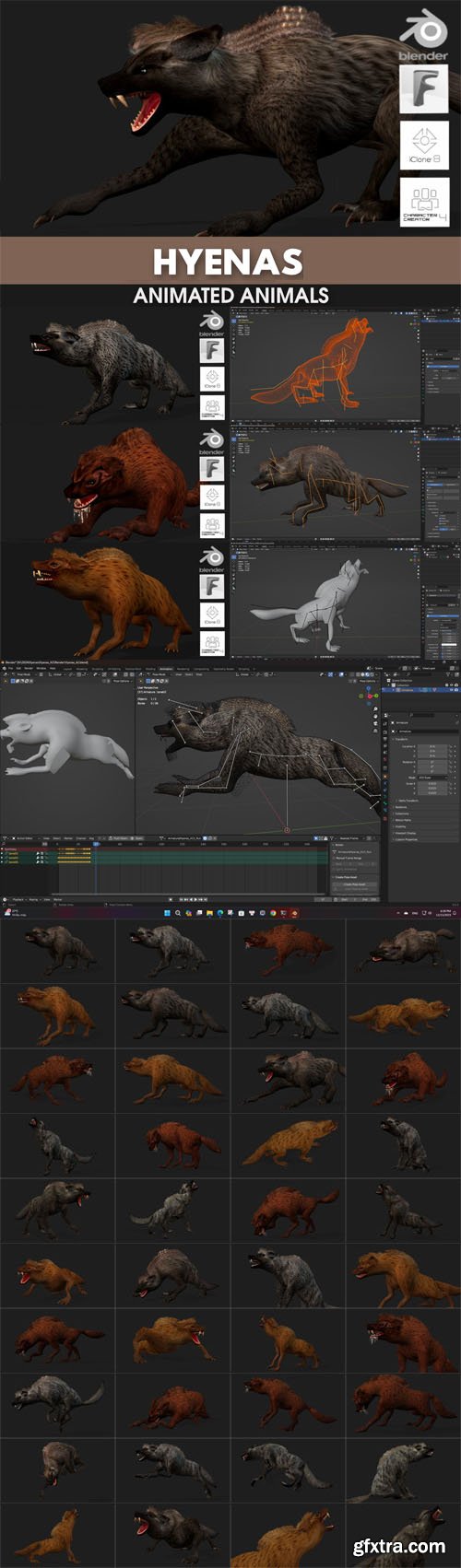 Animated Hyenas 3D Models for Blender Animated Hyenas 3D Models for Blender