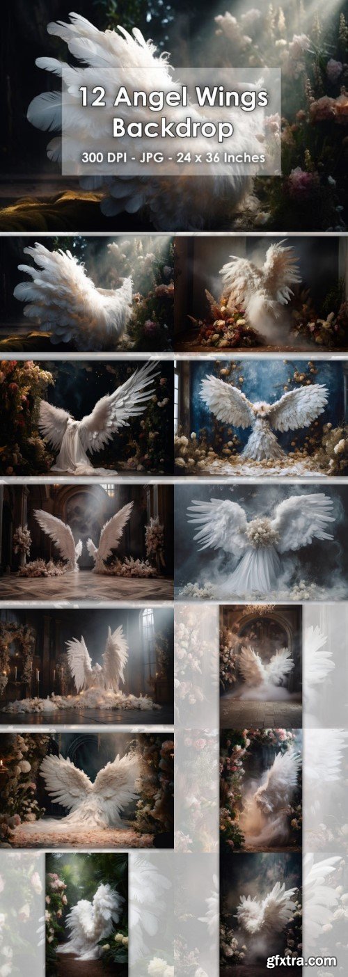 12 White Angel Wings Interior Backdrop