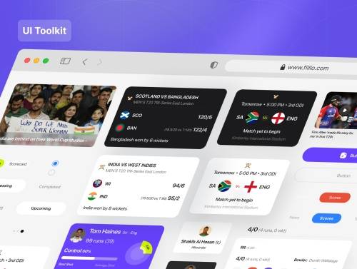 'Filllo Cricket live Score UI Kit' 'Filllo Cricket live Score UI Kit'