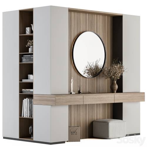'3dsky Pro - Hallway 37 - L Wardrobe White and Wood Entrance'