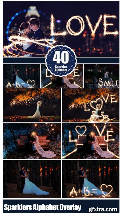 40 Sparkler Alphabet Overlays - Capital Letters &amp; Signs 43xJPG