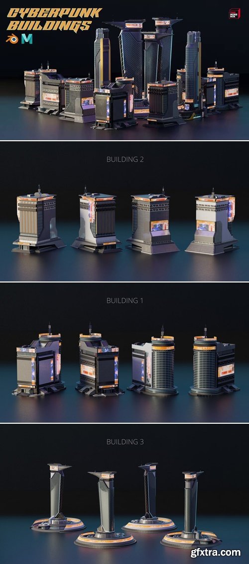 Artstation - Cyberpunk Buildings - Part 01 - Game Ready Assets