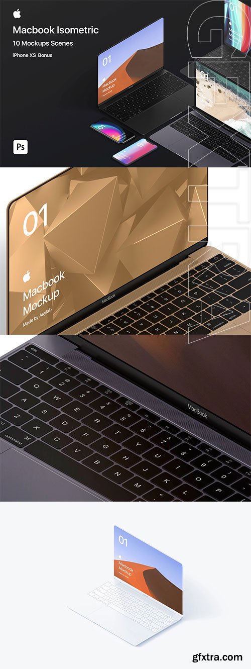 Asylab - Macbook Isometric - 10 Mockups