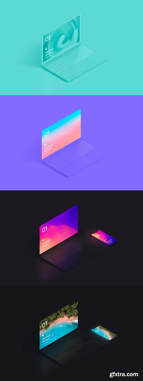 Asylab - Macbook Isometric - 10 Mockups Asylab - Macbook Isometric - 10 Mockups