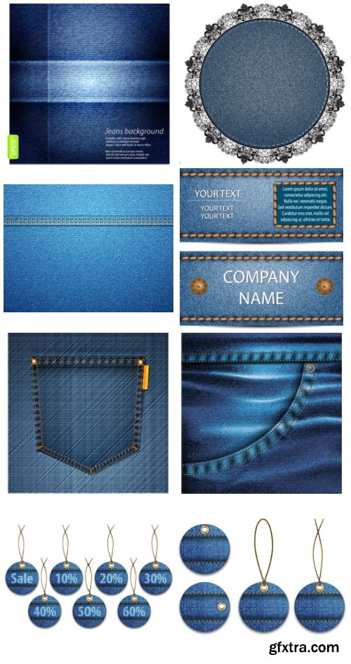 Jeans Denim Textured Design Elements &amp; Templates 73xEPS