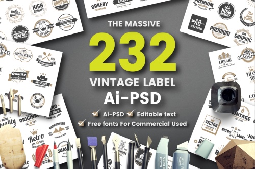 232 VINTAGE LABELS AI & PSD 330832