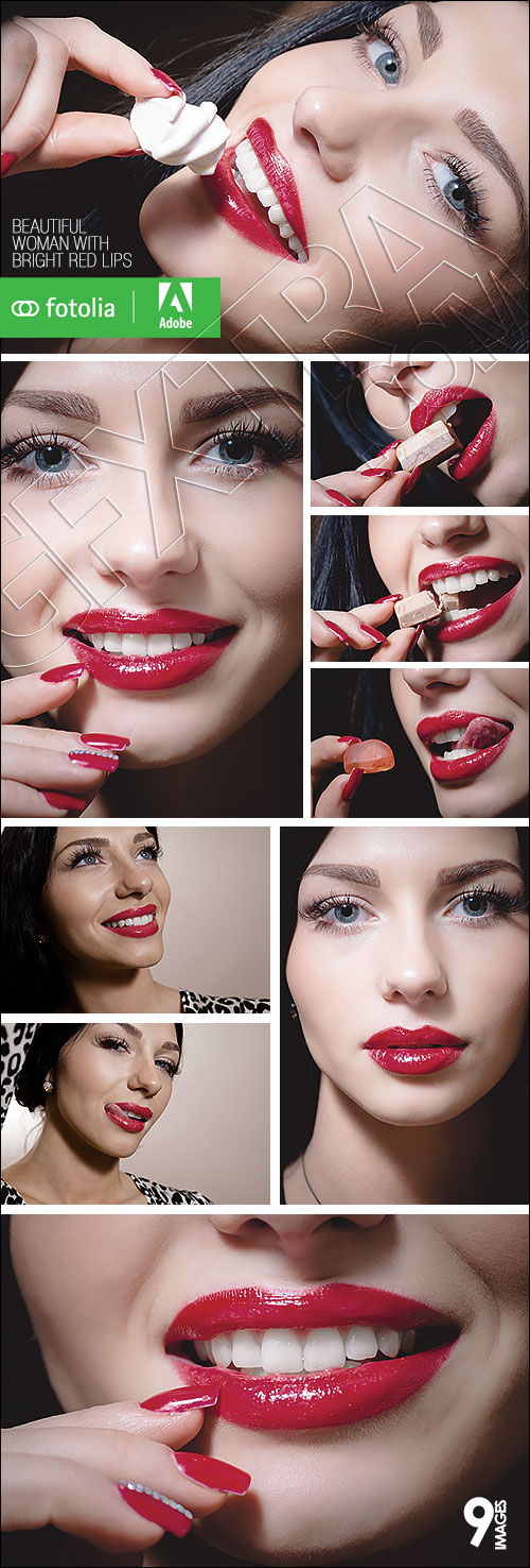 Beautiful Woman With Bright Red Lips 9xJPG
