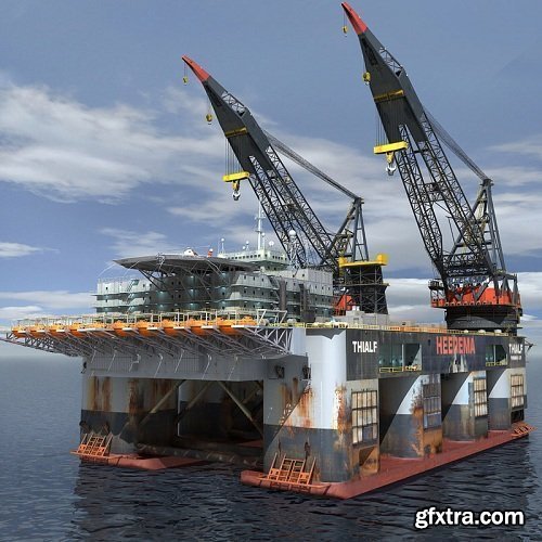 Turbosquid - Oil Rig Dual Crane_Vessel (Multi format)