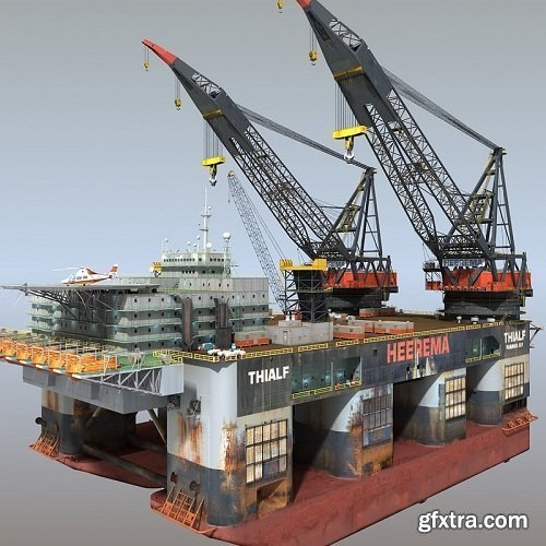 Turbosquid - Oil Rig Dual Crane_Vessel (Multi format)