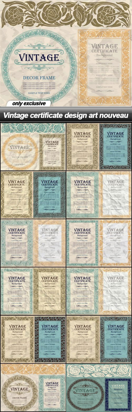 Vintage Certificate Design Art Nouveau 13xEPS