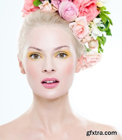 Beautiful Female Face With Flowers 25xJPG