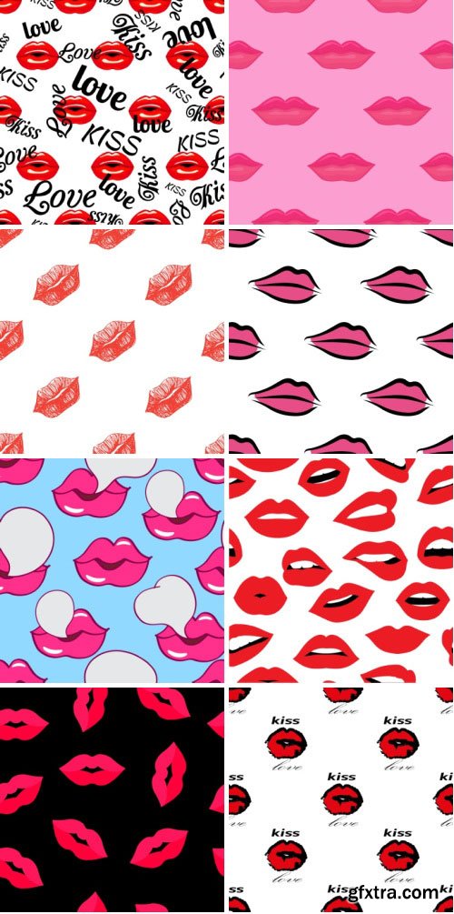 Lips Seamless Patterns 8xEPS