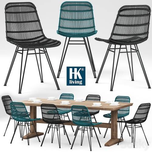 '3dsky Pro - Table and chairs HKliving Rotan Stoel'