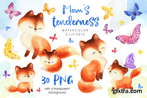 Mom's Tenderness Watercolor Foxes and Butterflies 1153021