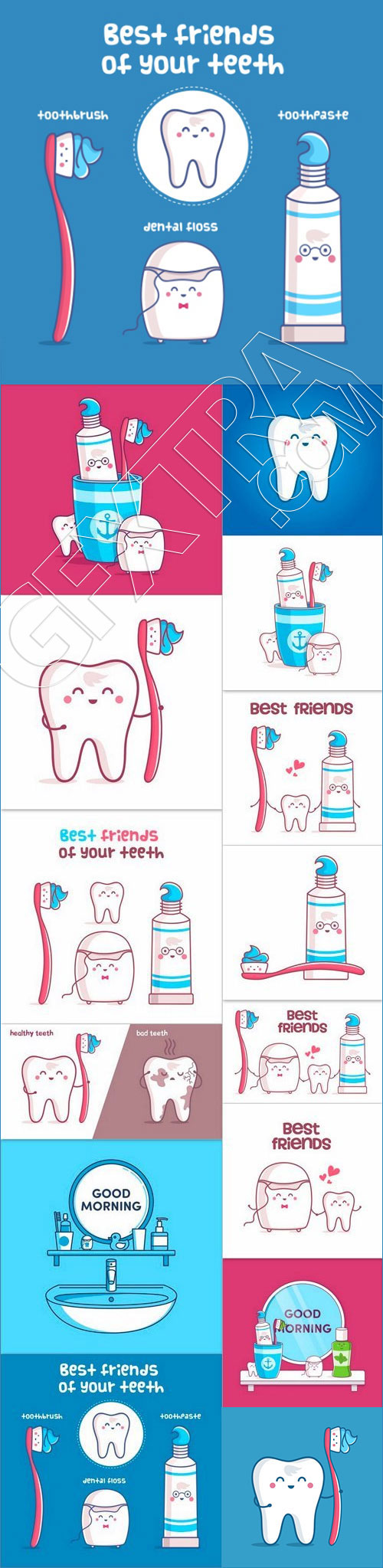 Tooth, Toothpaste, Dental Floss 14xEPS