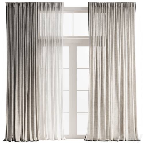'3dsky Pro - Pinch Pleat Linen Curtain with Tulle 2'