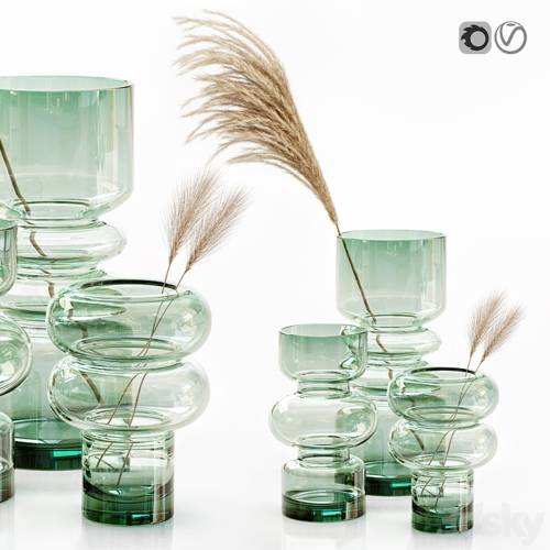'3dsky Pro - H&M glass vases with dried flower pampas grass' '3dsky Pro - H&M glass vases with dried flower pampas grass'