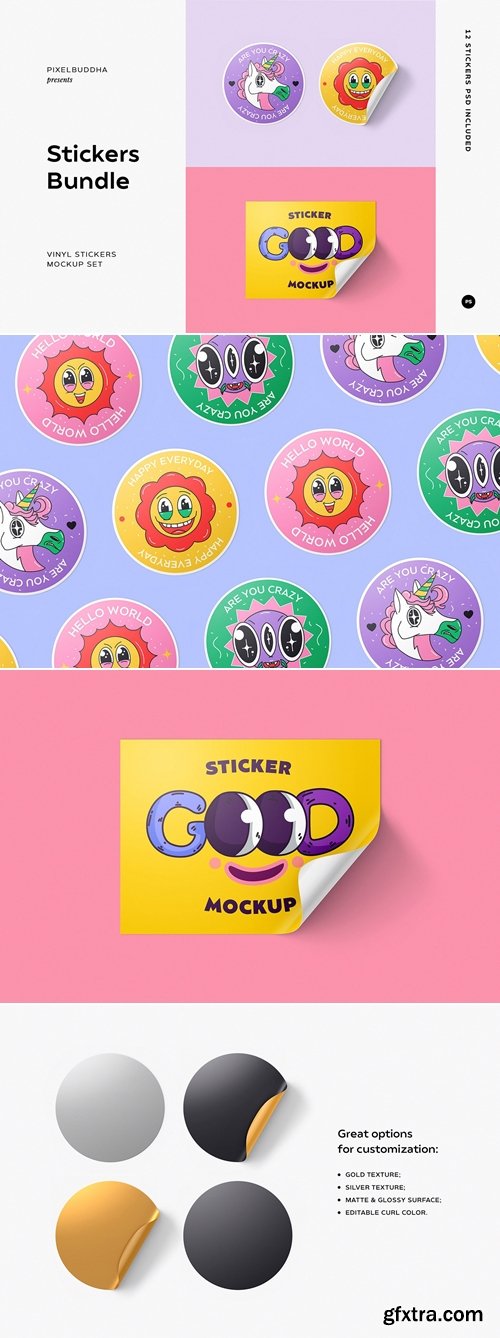 Pixelbuddha - Vinyl Stickers Mockup Bundle 1269