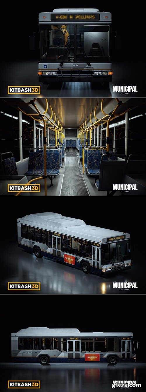 KitBash3d - City Bus 3d Model - MUNICIPAL CITY CARS