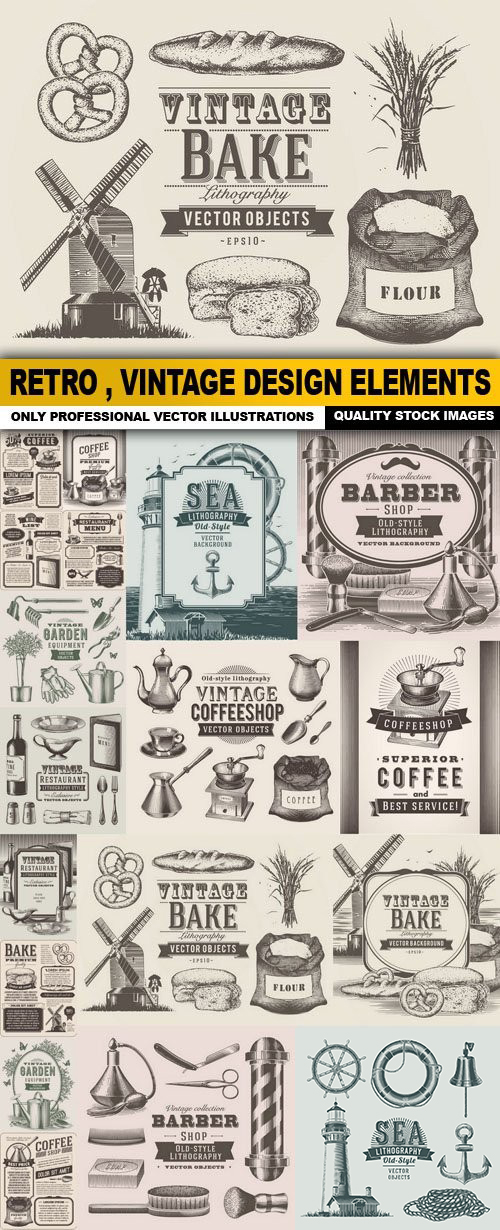 Retro &amp; Vintage Design Elements 18xEPS