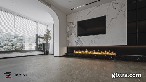 Living Room - Kitchen Interior 3d Scene