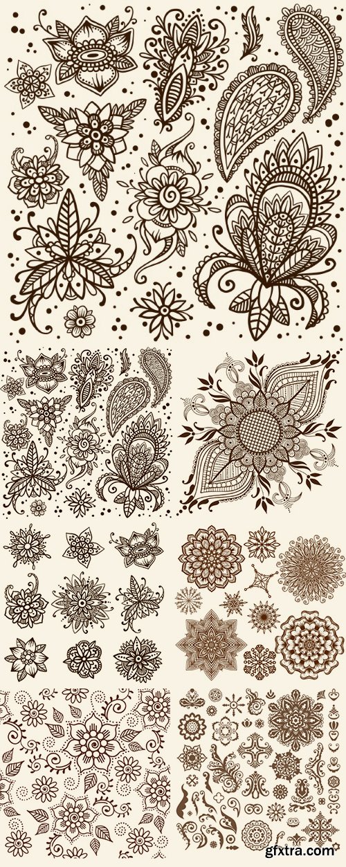 Henna Flowers Pattern Brown 13xEPS