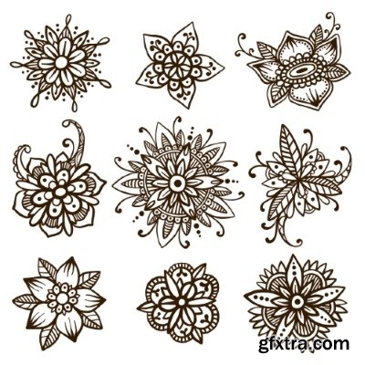 Henna Flowers Pattern Brown 13xEPS
