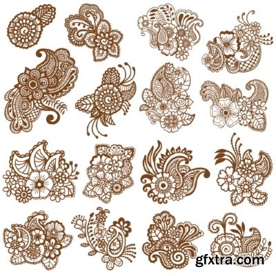 Henna Flowers Pattern Brown 13xEPS