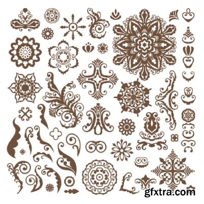 Henna Flowers Pattern Brown 13xEPS