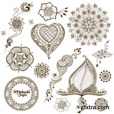 Henna Flowers Pattern Brown 13xEPS
