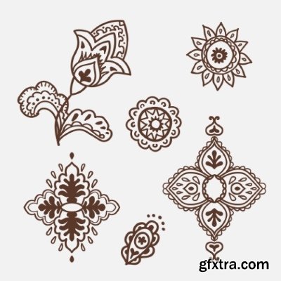 Henna Flowers Pattern Brown 13xEPS