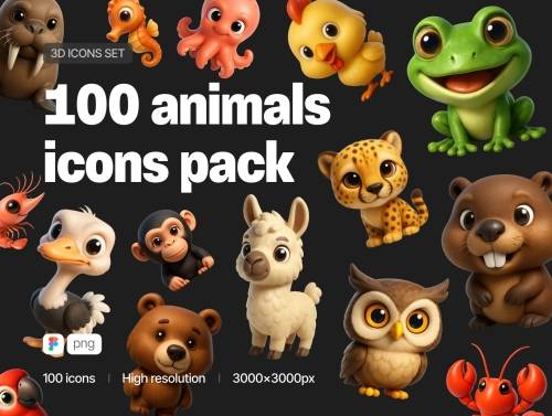 'Animals | 100pcs 3D Icons' 'Animals | 100pcs 3D Icons'