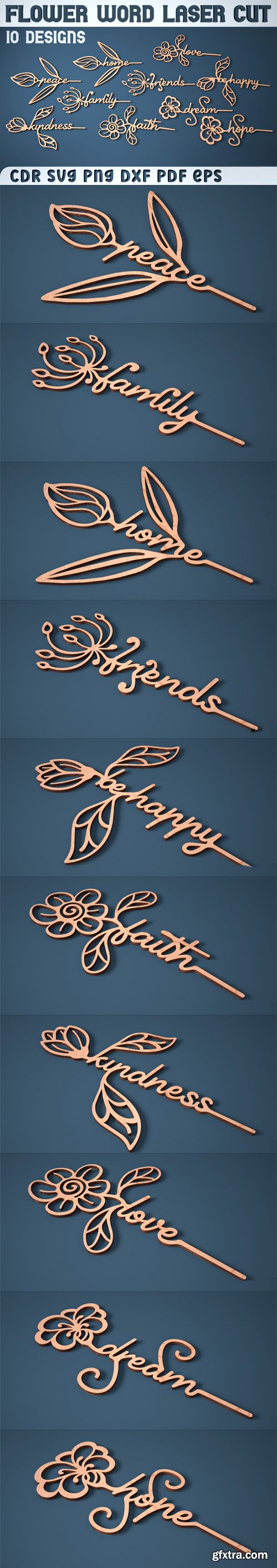 Flower Word - Laser Cut Vector Design Bundle