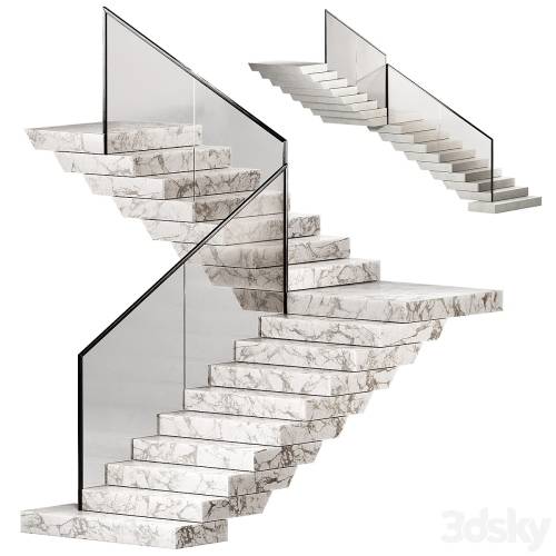 '3dsky Pro - Stairs 3. Stone steps. Metal glass railings. 2 color options - marble and concrete.'