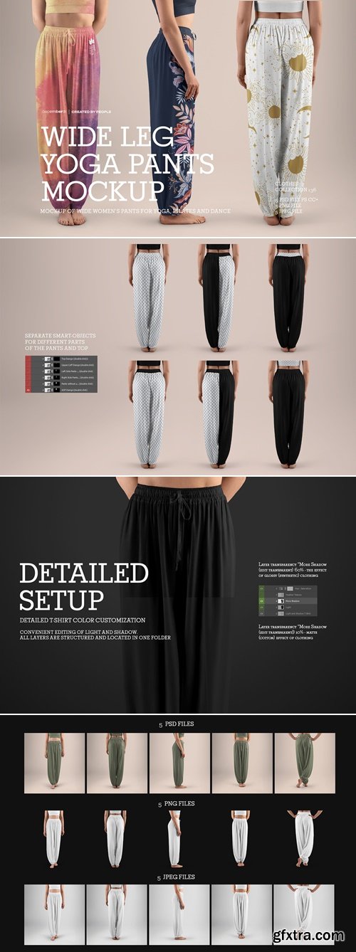 CreativeMarket - 5 Wide Leg Pants Mockups for Yoga 291480750