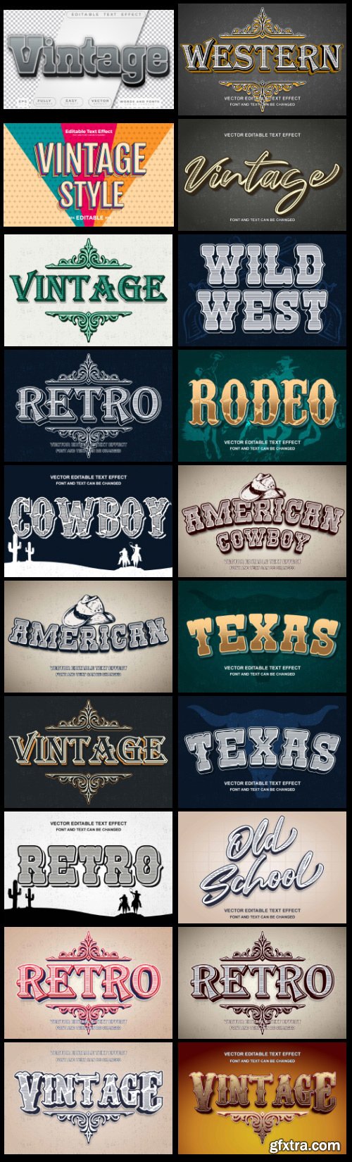 Vintage Editable Text Effects Western, Country, Retro 20xEPS