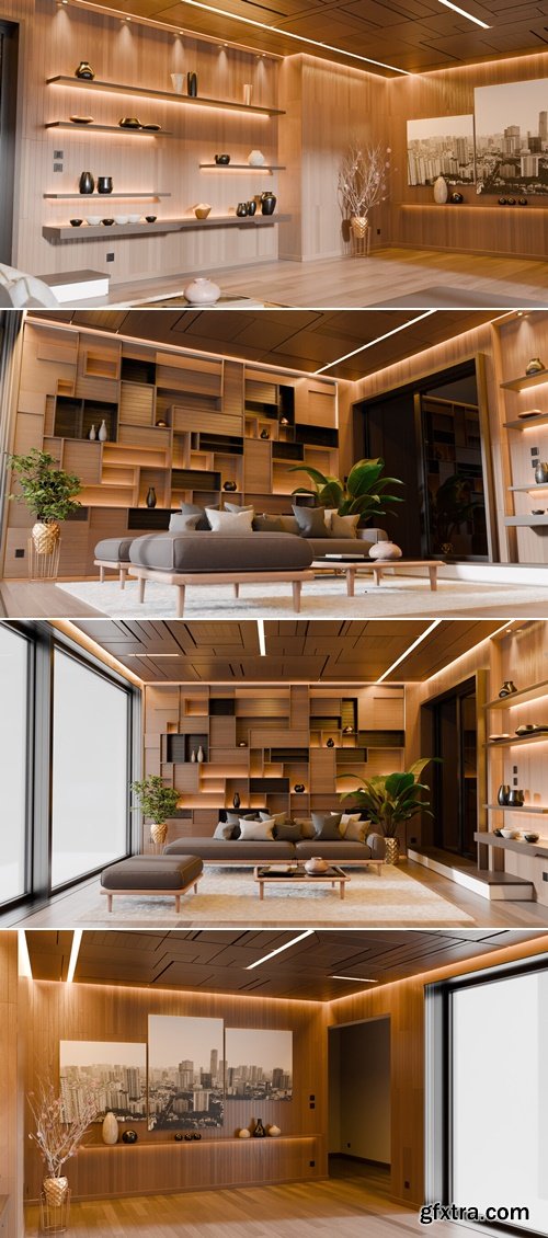 Superhivemarket - Modern Abstract Wooden Living Room
