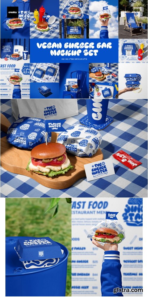 Creatsy - Vegan Burger Bar Brand Identity Mockup Bundle Creatsy - Vegan Burger Bar Brand Identity Mockup Bundle
