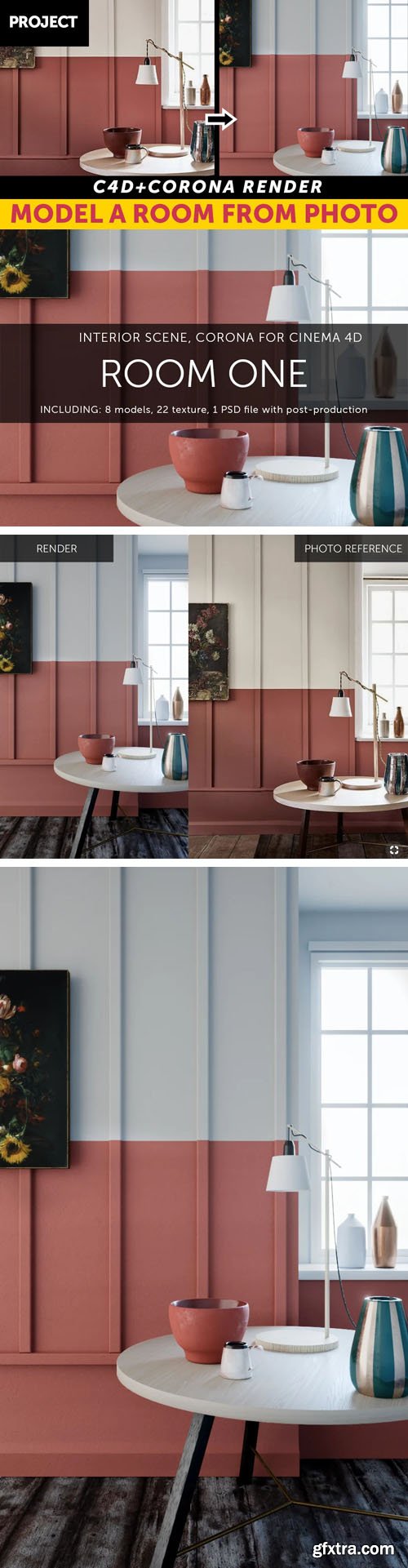 Room One Scene - Cinema 4D & Corona Render - 3D Model Room One Scene - Cinema 4D & Corona Render - 3D Model