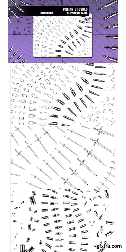 Villain Brushes - Knifes, Swords and Bullets – Clipstudio Paint