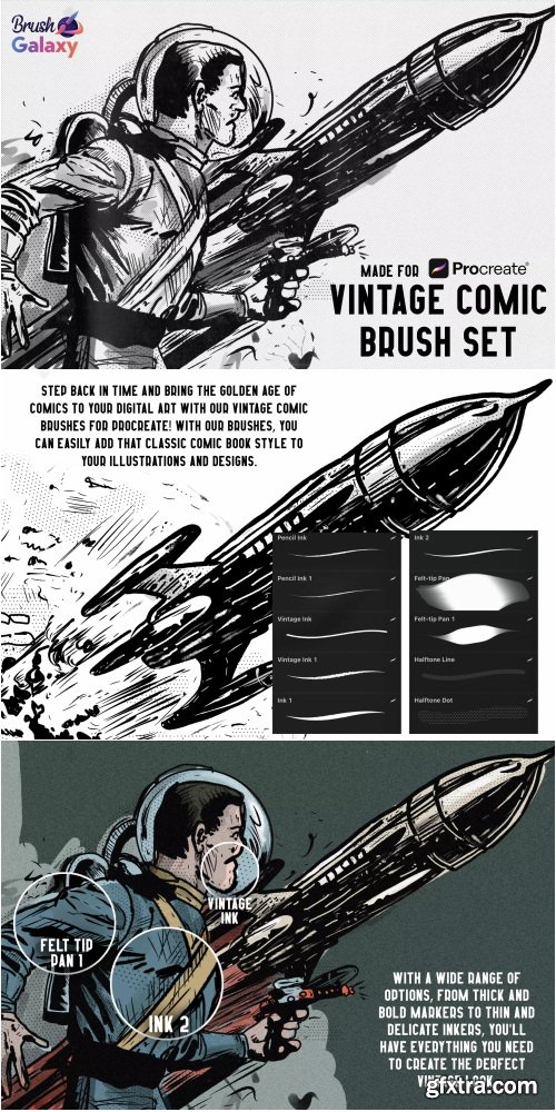Brushgalaxy - Vintage Comic Brush Set - Inktober Brushes