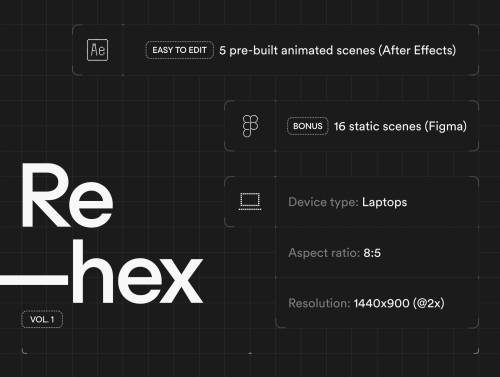 'Rehex Vol.1 – Animated 3D Mockups' 'Rehex Vol.1 – Animated 3D Mockups'