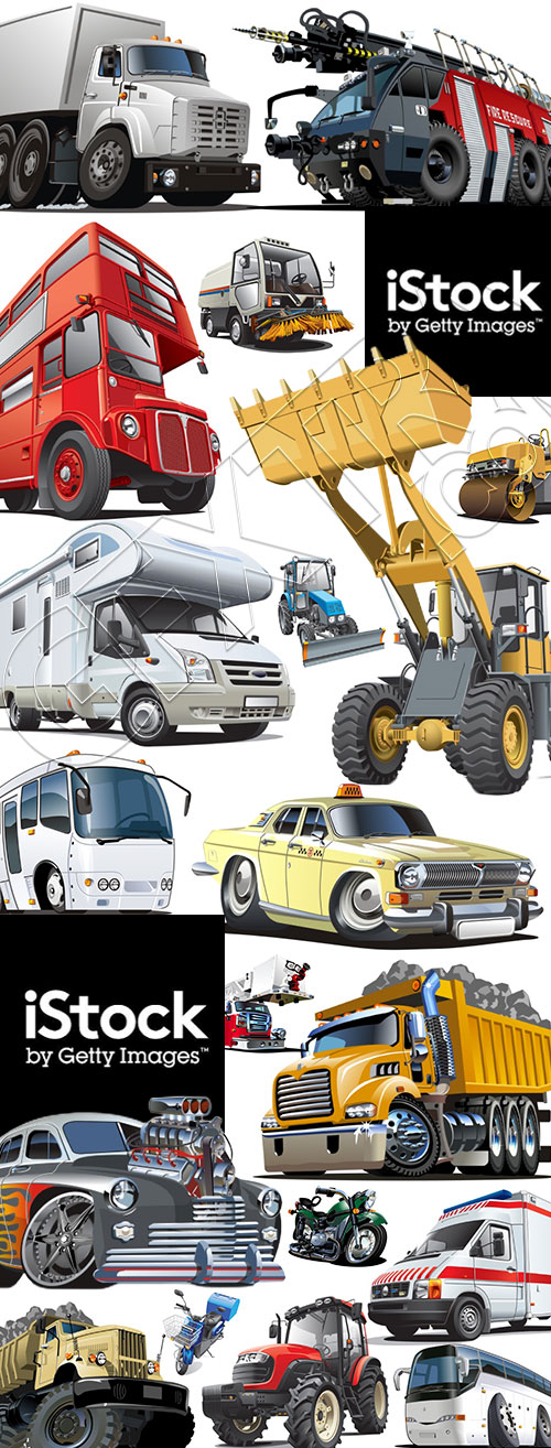 Cartoon Cars, Vehicles, Bikes, Planes, Busses 136xEPS