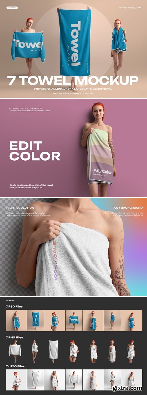 YellowImages - 7 Mockup of a Large Bath / Beach Towel 122824