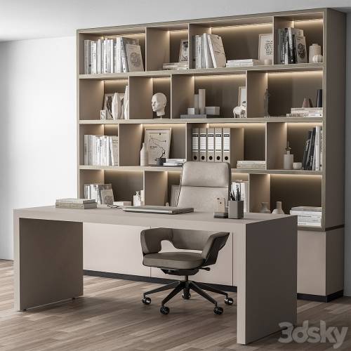 '3dsky Pro - Boss Desk and Library Beige - Office Furniture 319'